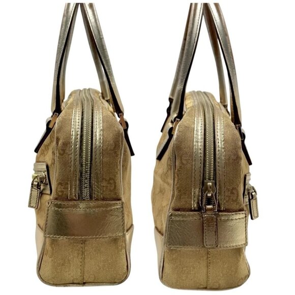 SALE! Vintage Gucci Princy GG Logo Gold Bowler Boston Bag Satchel Canvas Leather - Picture 9 of 16